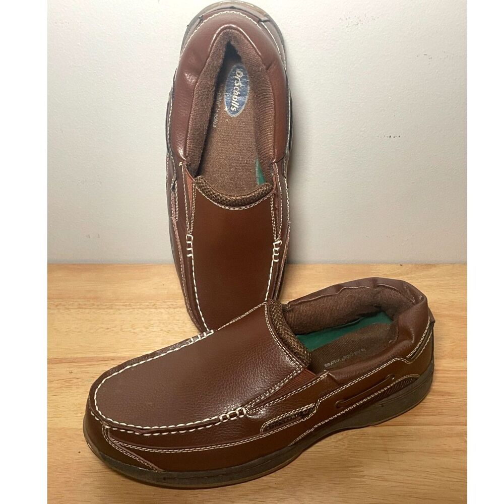 Vintage Dr Scholl's Men's 8D Brown Leather Boat Shoes Moc Toe Loafers